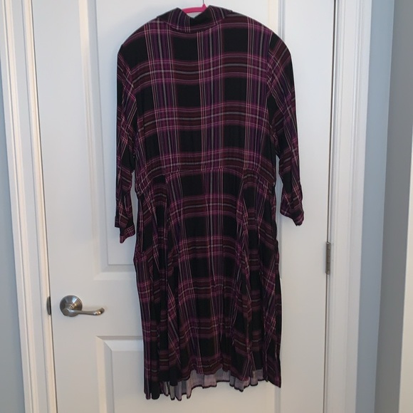 Purple Plaid Challis Button Front Shirt Dress - Torrid - 1/1X - Picture 5 of 8